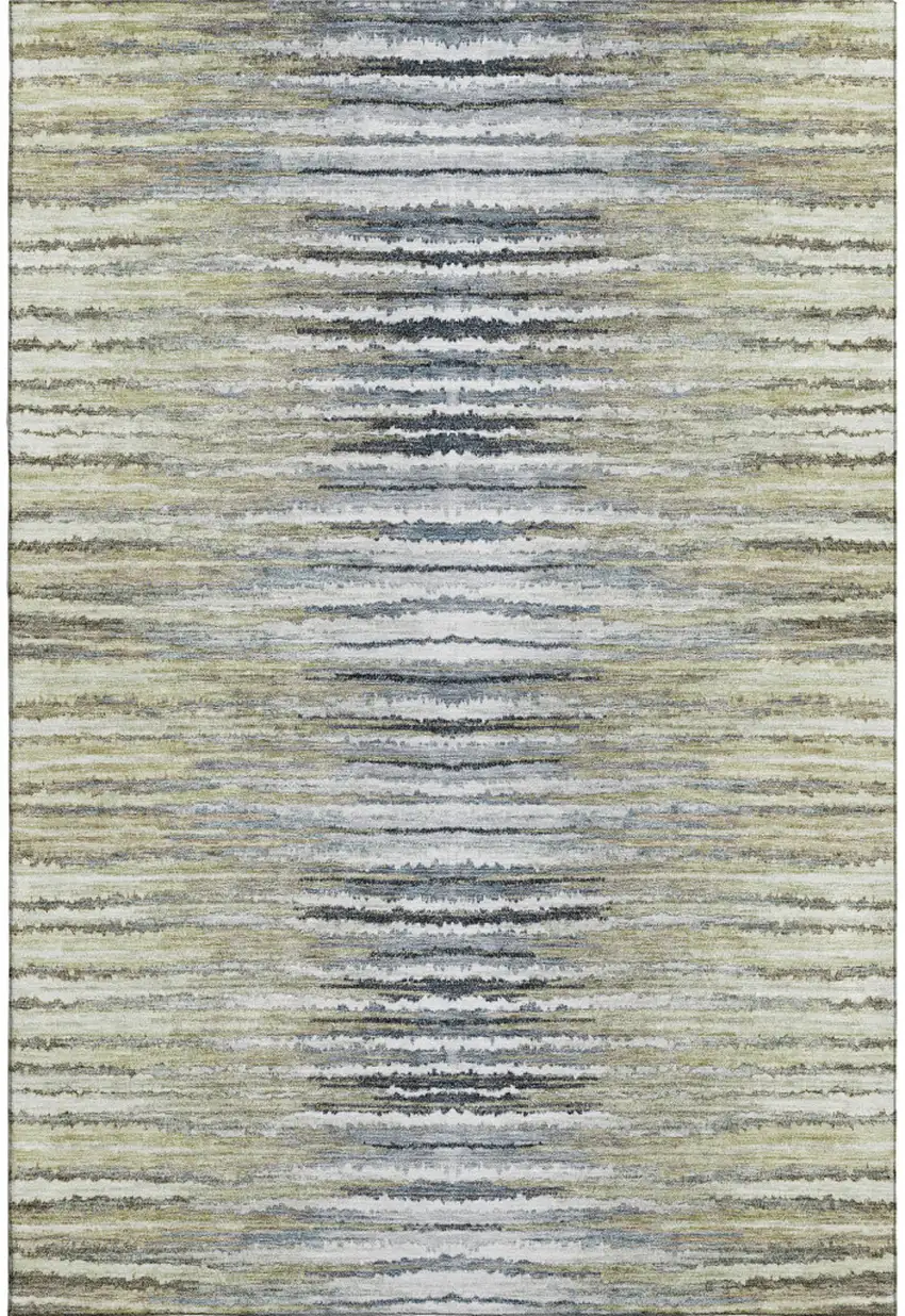 Beige Blue And Ivory Striped Washable Area Rug With UV Protection Photo 1