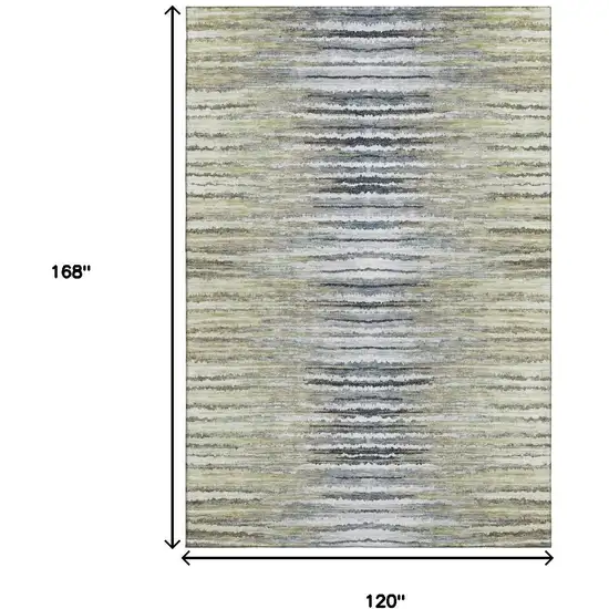 Beige Blue And Ivory Striped Washable Area Rug With UV Protection Photo 9