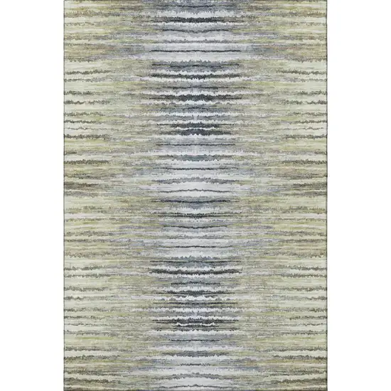 Beige Blue And Ivory Striped Washable Area Rug With UV Protection Photo 2