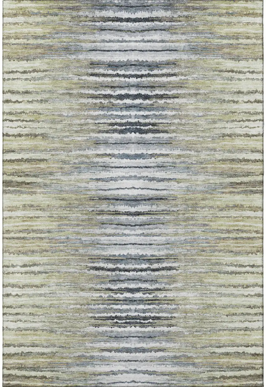 Beige Blue And Ivory Striped Washable Area Rug With UV Protection Photo 2