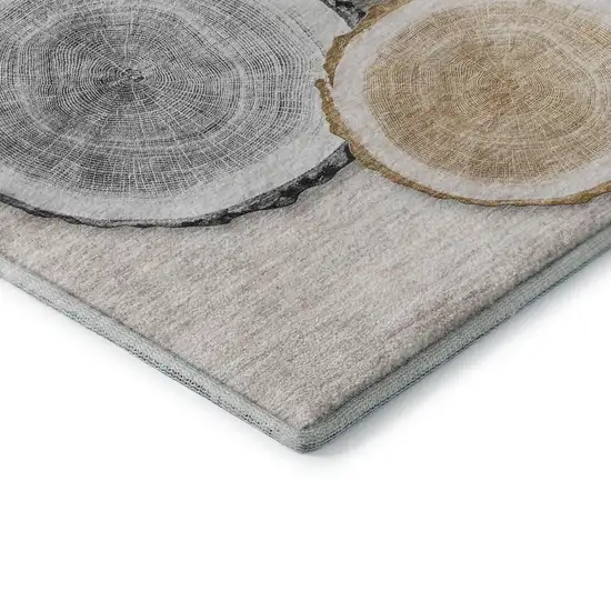 Beige Blue And Ivory Faux Bois Washable Area Rug With UV Protection Photo 6