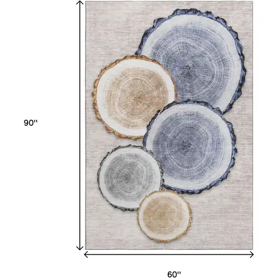 Beige Blue And Ivory Faux Bois Washable Area Rug With UV Protection Photo 8