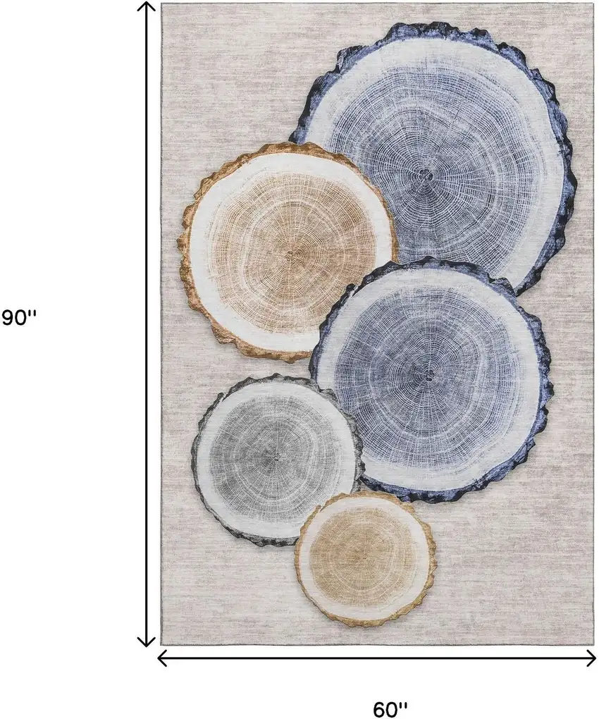 Beige Blue And Ivory Faux Bois Washable Area Rug With UV Protection Photo 8