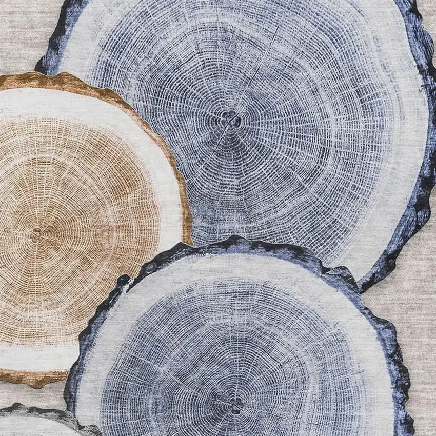 Beige Blue And Ivory Woodland Lodge Washable Area Rug With UV Protection Photo 3