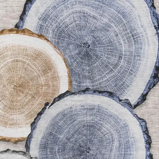 Beige Blue And Ivory Woodland Lodge Washable Area Rug With UV Protection Photo 3