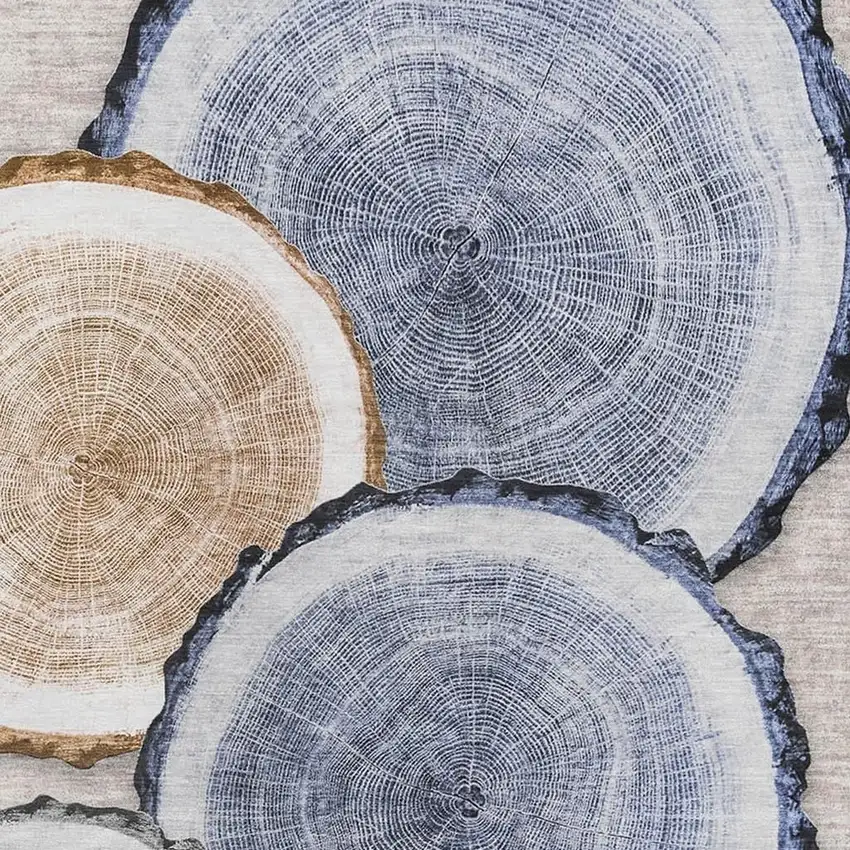 Beige Blue And Ivory Woodland Lodge Washable Area Rug With UV Protection Photo 3