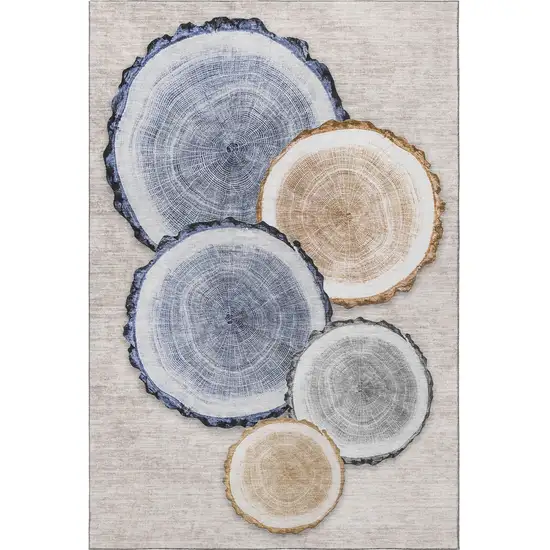 Beige Blue And Ivory Woodland Lodge Washable Area Rug With UV Protection Photo 4