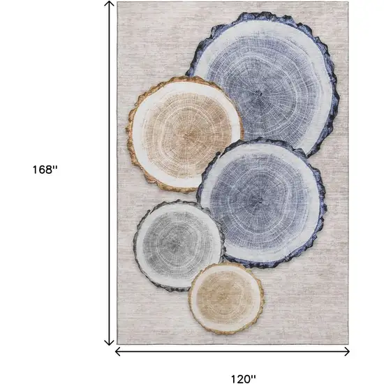 Beige Blue And Ivory Woodland Lodge Washable Area Rug With UV Protection Photo 3