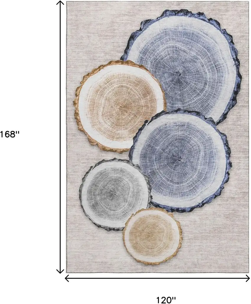 Beige Blue And Ivory Woodland Lodge Washable Area Rug With UV Protection Photo 3