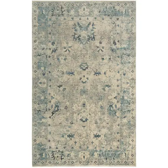 Beige Blue And Ivory Wool Oriental Hand Carved Handmade Area Rug Photo 1