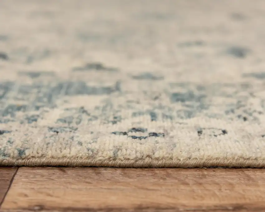 Beige Blue And Ivory Wool Oriental Hand Carved Handmade Area Rug Photo 5