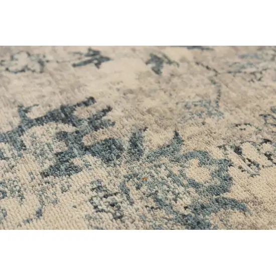 Beige Blue And Ivory Wool Oriental Hand Carved Handmade Area Rug Photo 3