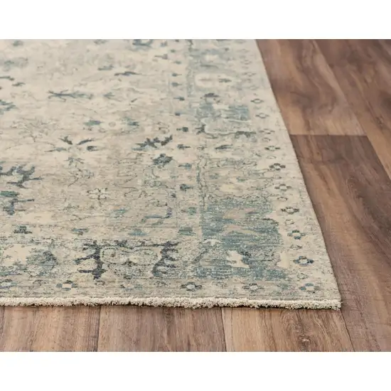 Beige Blue And Ivory Wool Oriental Hand Carved Handmade Area Rug Photo 2
