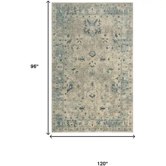 Beige Blue And Ivory Wool Oriental Hand Carved Handmade Area Rug Photo 6