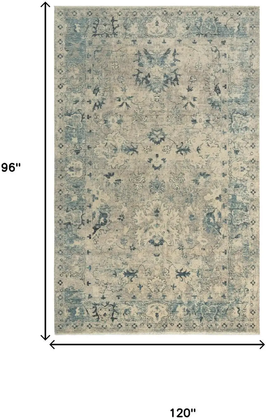 Beige Blue And Ivory Wool Oriental Hand Carved Handmade Area Rug Photo 6