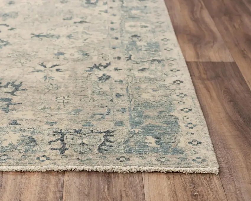 Beige Blue And Ivory Wool Oriental Hand Carved Handmade Area Rug Photo 2