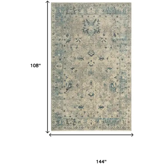 Beige Blue And Ivory Wool Oriental Hand Carved Handmade Area Rug Photo 6
