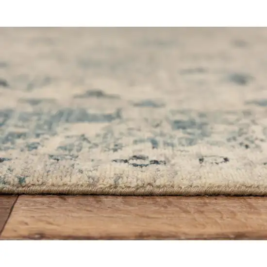 Beige Blue And Ivory Wool Oriental Hand Carved Handmade Area Rug Photo 5