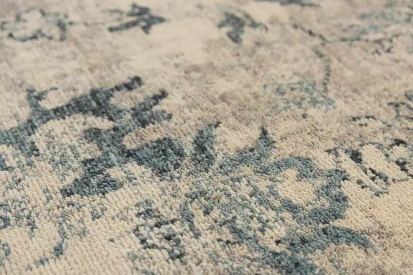 Beige Blue And Ivory Wool Oriental Hand Carved Handmade Area Rug Photo 3