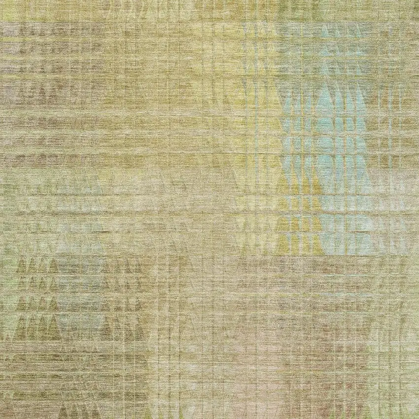 Beige Blue And Khaki Geometric Washable Area Rug With UV Protection Photo 2