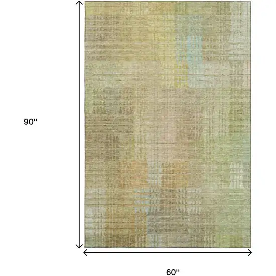 Beige Blue And Khaki Geometric Washable Area Rug With UV Protection Photo 8