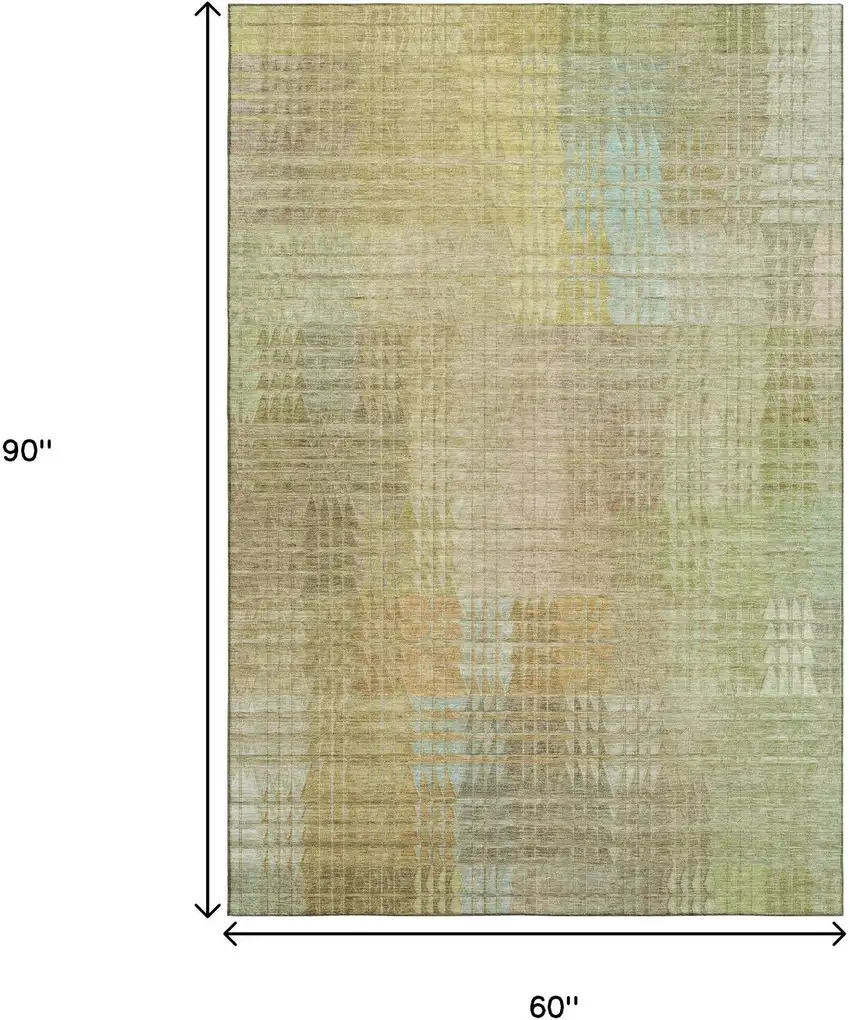 Beige Blue And Khaki Geometric Washable Area Rug With UV Protection Photo 8