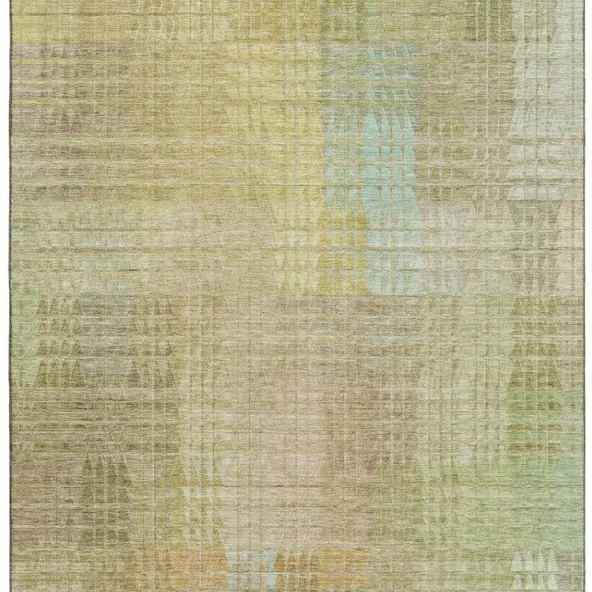 Beige Blue And Khaki Geometric Washable Area Rug With UV Protection Photo 2