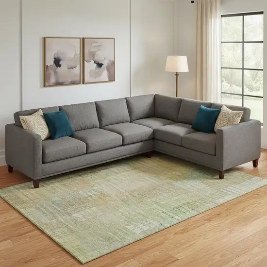 Beige Blue And Khaki Geometric Washable Area Rug With UV Protection Photo 2