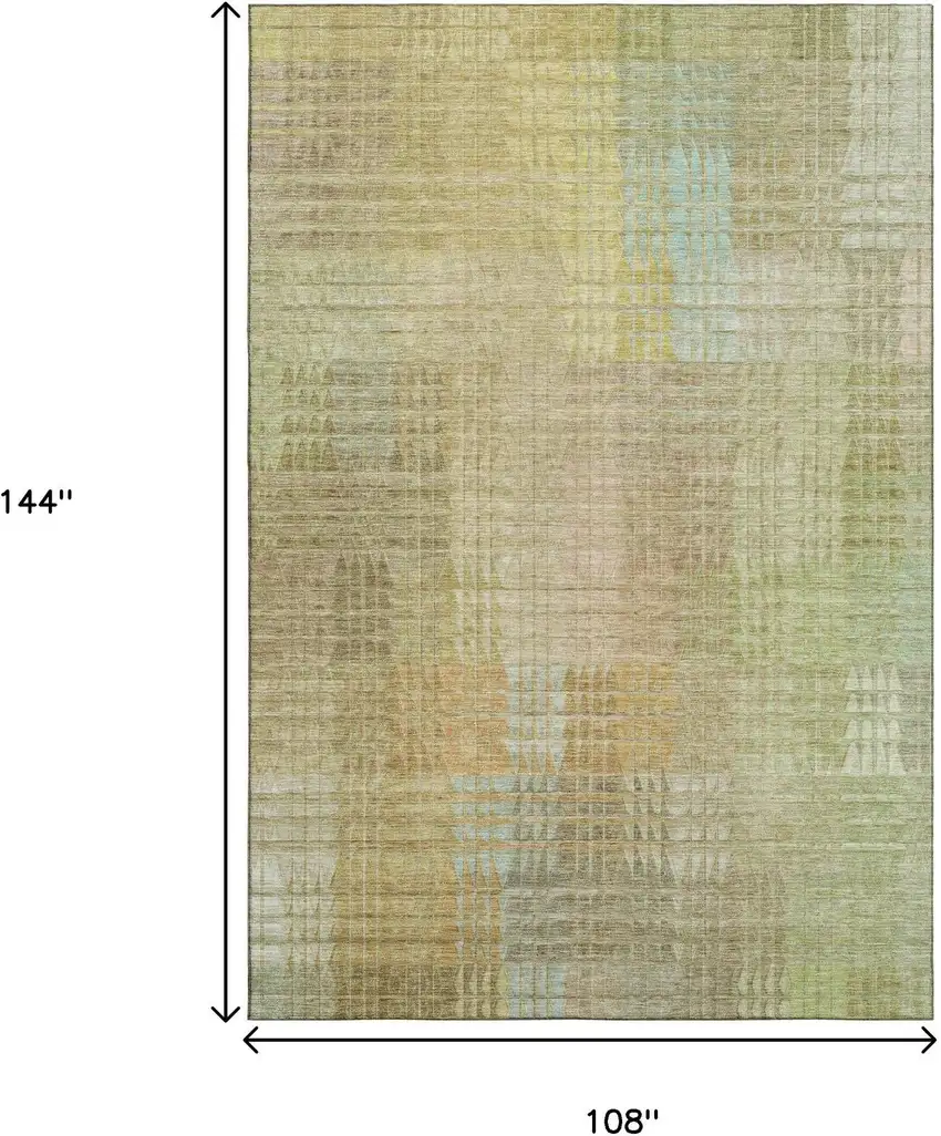 Beige Blue And Khaki Geometric Washable Area Rug With UV Protection Photo 9