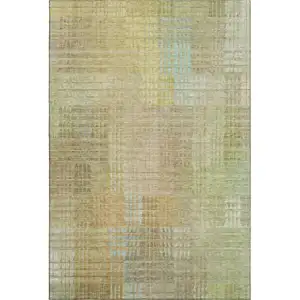Photo of Beige Blue And Khaki Geometric Washable Area Rug With UV Protection