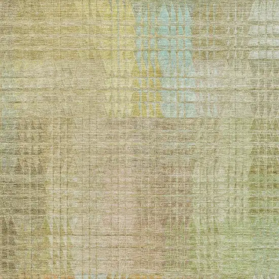 Beige Blue And Khaki Geometric Washable Area Rug With UV Protection Photo 2