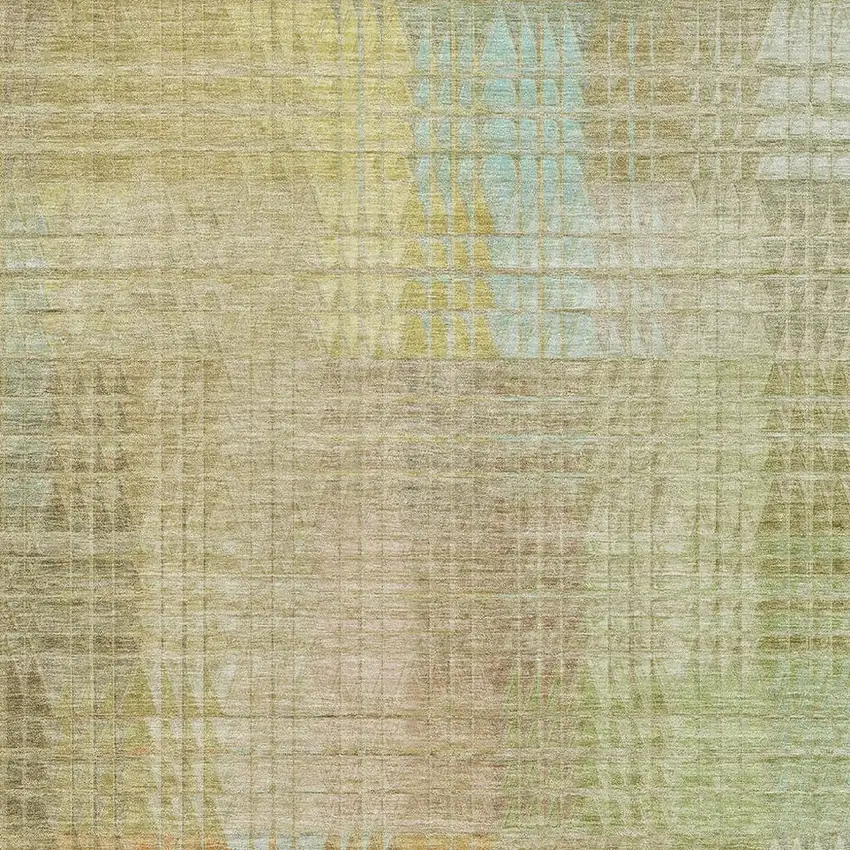 Beige Blue And Khaki Geometric Washable Area Rug With UV Protection Photo 2