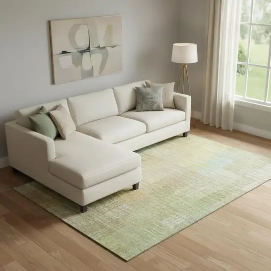 Beige Blue And Khaki Geometric Washable Area Rug With UV Protection Photo 2