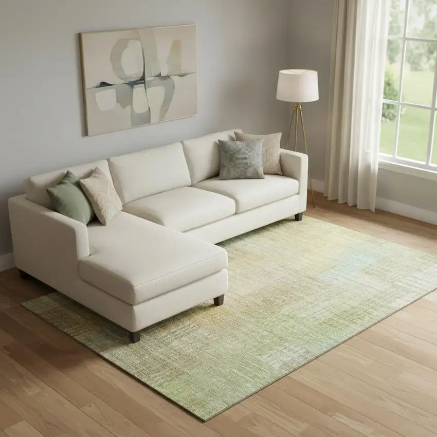 Beige Blue And Khaki Geometric Washable Area Rug With UV Protection Photo 2