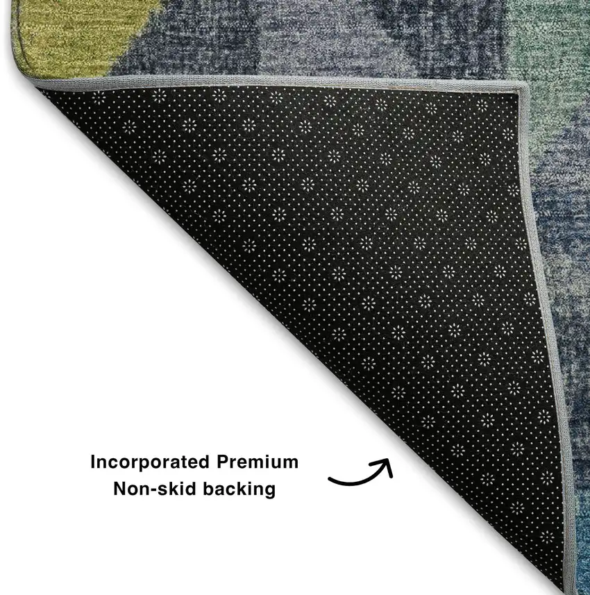 Beige Blue And Orange Geometric Washable Area Rug With UV Protection Photo 6