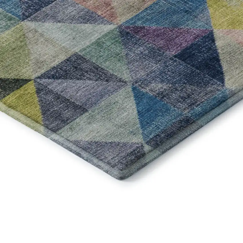 Beige Blue And Orange Geometric Washable Area Rug With UV Protection Photo 7