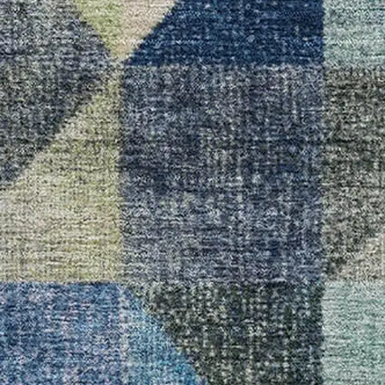 Beige Blue And Orange Geometric Washable Area Rug With UV Protection Photo 3