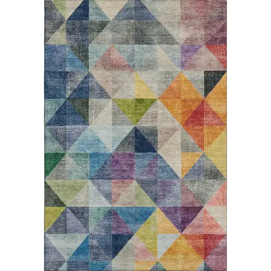 Beige Blue And Orange Geometric Washable Area Rug With UV Protection Photo 1
