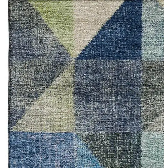 Beige Blue And Orange Geometric Washable Area Rug With UV Protection Photo 4