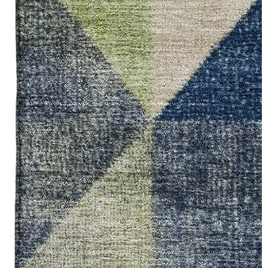 Beige Blue And Orange Geometric Washable Area Rug With UV Protection Photo 3