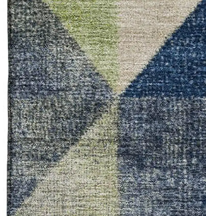 Beige Blue And Orange Geometric Washable Area Rug With UV Protection Photo 3