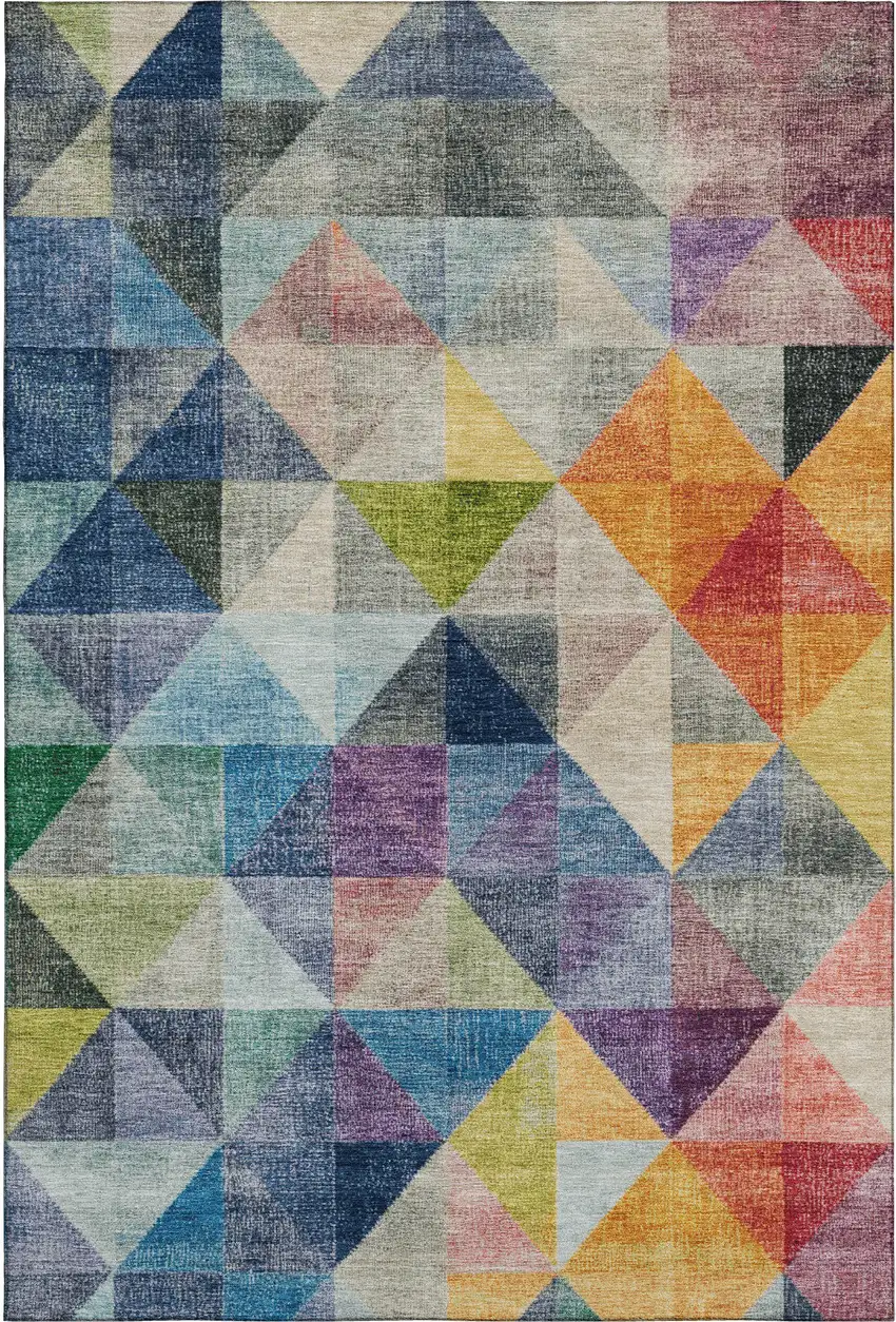 Beige Blue And Orange Geometric Washable Area Rug With UV Protection Photo 1