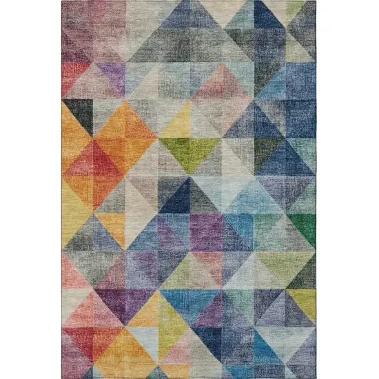 Beige Blue And Orange Geometric Washable Area Rug With UV Protection Photo 4