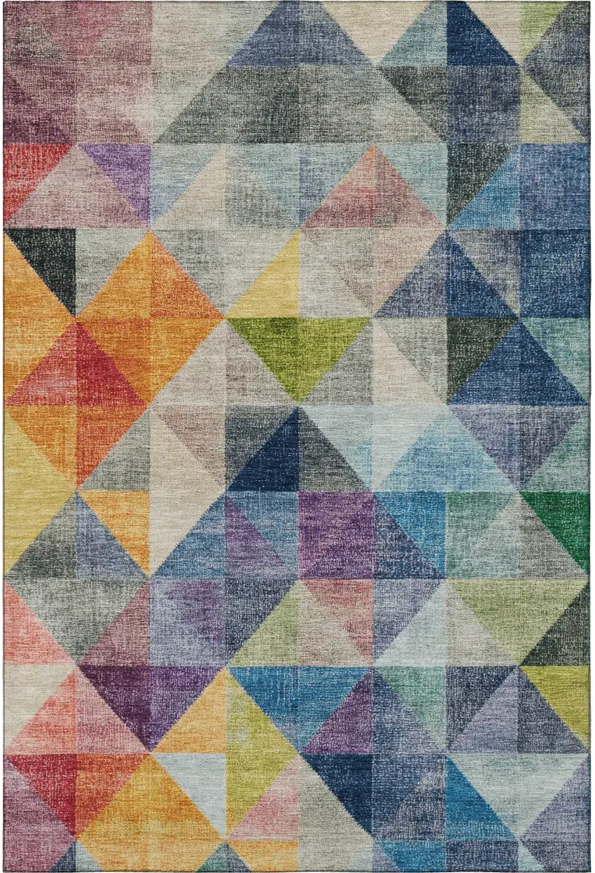 Beige Blue And Orange Geometric Washable Area Rug With UV Protection Photo 4