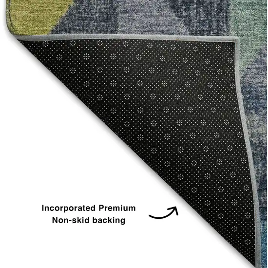 Beige Blue And Orange Geometric Washable Area Rug With UV Protection Photo 7