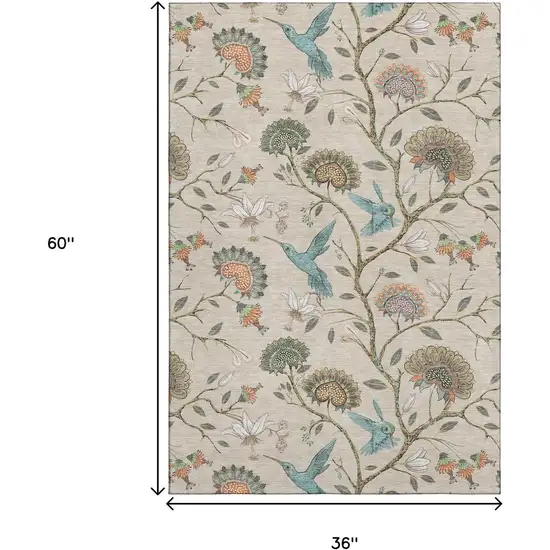 Beige Blue And Peach Geometric Washable Area Rug With UV Protection Photo 3