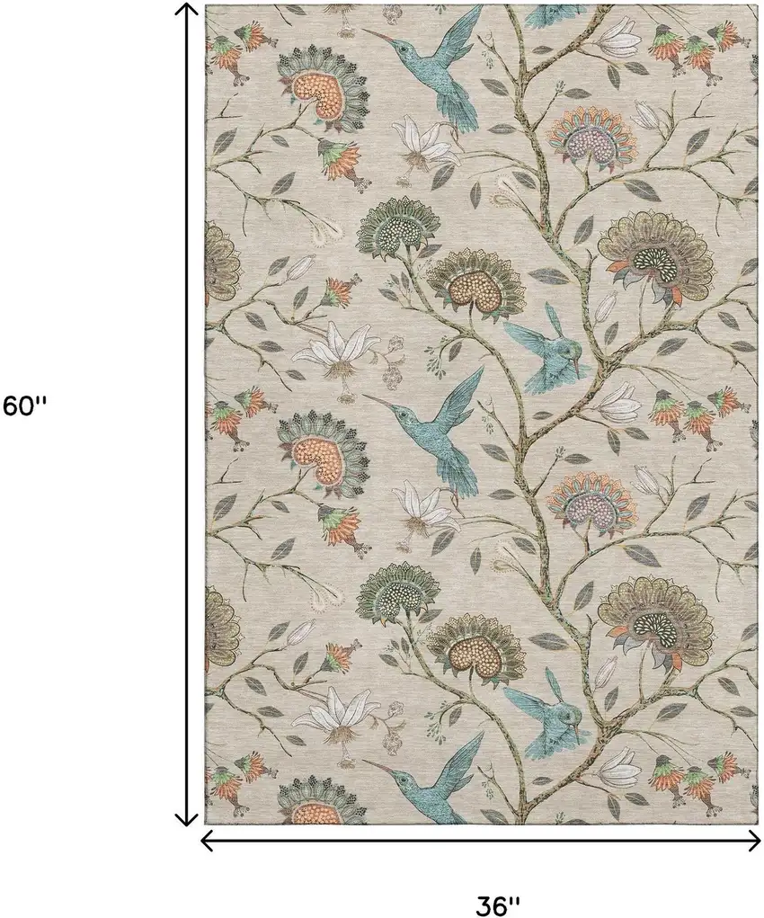 Beige Blue And Peach Geometric Washable Area Rug With UV Protection Photo 3