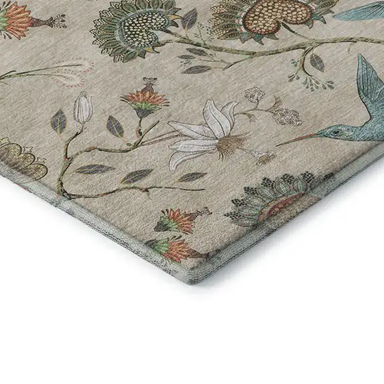 Beige Blue And Peach Geometric Washable Area Rug With UV Protection Photo 7