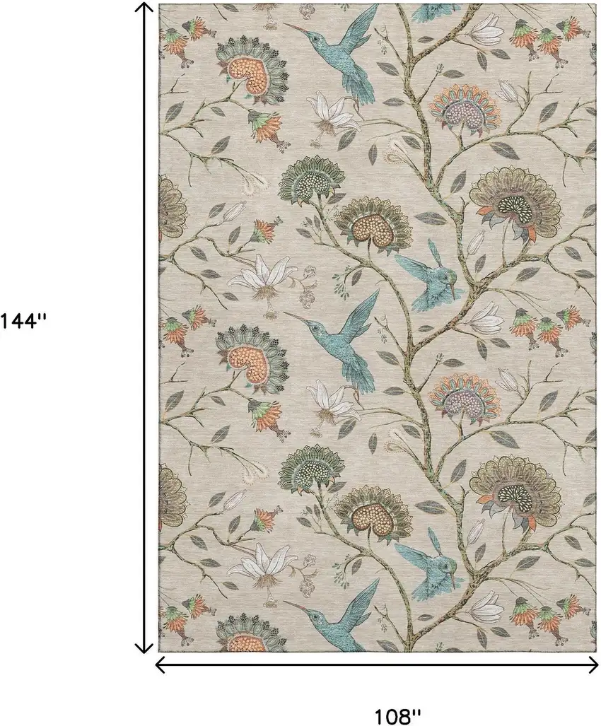 Beige Blue And Peach Geometric Washable Area Rug With UV Protection Photo 3