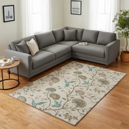 Beige Blue And Peach Geometric Washable Area Rug With UV Protection Photo 1